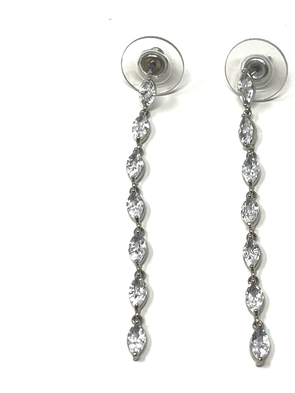 New Anthropologie Dangle Crystal Linear Drop Earrings Silver - Picture 2 of 4